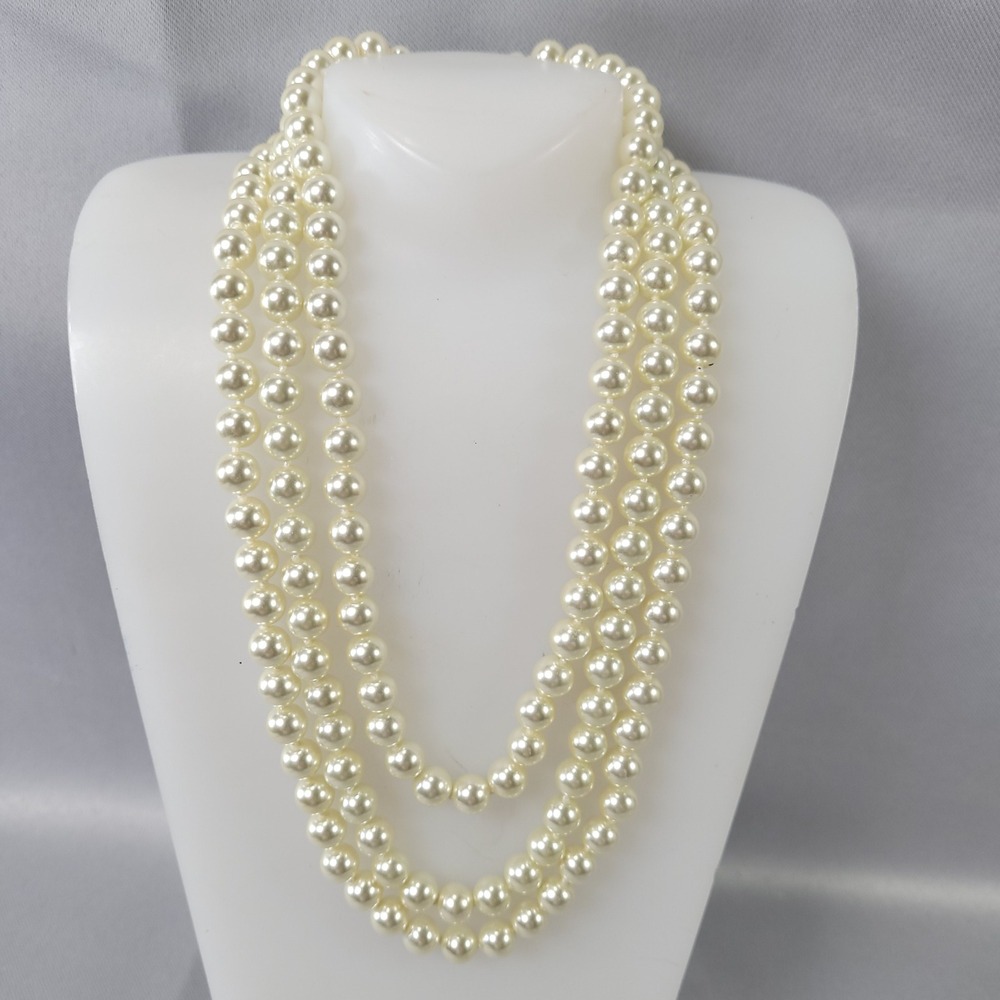 JBK Jacqueline Kennedy Camrose & Kross Triple Strand Faux Pearl Necklace Silver